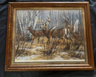67 Gary W. Moss Friend or Foe Double Signed Whitetail Deer Wildlife Print