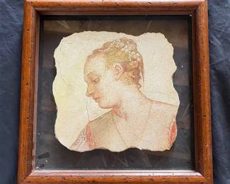 34 Italian RenaissanceStyle Fresco Portrait on Plaster, Mounted on Glass