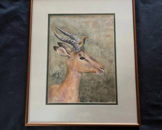 68 Local Aurora Artist Rita Summers Impala with Oxpecker Original Watercolor  Signed  Framed
