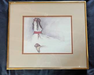 38 R.C. Gorman Woman with Red Belt Double Signed Framed Art Print