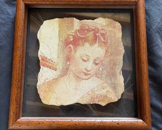 33 Italian RenaissanceStyle Fresco Portrait on Plaster, Mounted on Glass