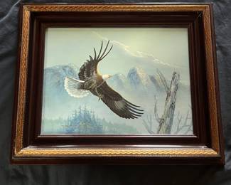71 M.P. Elliott Full Flight Signed Bald Eagle Painting