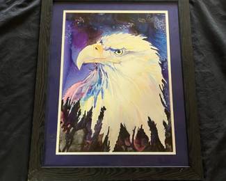 70 Caly Garris Signed Bald Eagle Watercolor Artwork