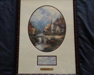 30 Thomas Kinkade Mountain Chapel Inspirational Accent Print with Psalm and COA