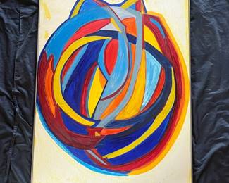 18 Georgette London Owens Signed Abstract MixedMedia Painting  Large Framed Modernist Work