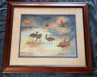 94 Rita Summers Signed Sandhill Cranes Framed Wildlife Artwork  Aurora CO Artist