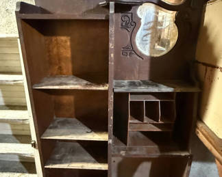 Lot 89: Antique Wooden Shelf Cabinet with Mirror
