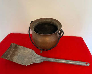 Lot 44: Metal Cauldron Pot and Fireplace Shovel