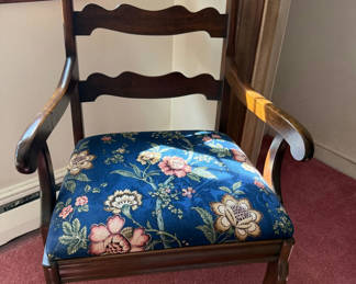 Lot 32: Wooden Armchair with Floral Upholstered Seat