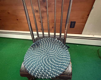 Lot 80: Wooden Chair with Braided Seat Cushion