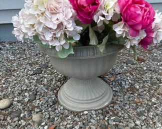 Lot 95: 2 Artificial Floral Arrangement in resin Pedestal Urns