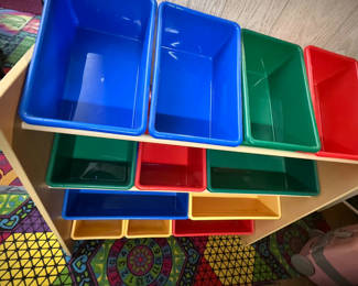 Lot 86: Children’s Storage Organizer with Plastic Bins