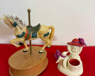 Lot 60: Carousel Horse Music Box and Ceramic Figurine Candle Holder