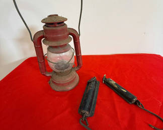 Lot 81: Vintage Lantern and Two Hanging Scales