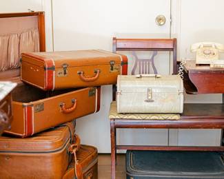 Vintage luggage, Gossip Bench, Rotary Phone