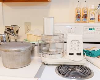 Hamilton Beach Food Processor, Presto Pressure Cooker, King Kutter Manual Vegetable Cutter