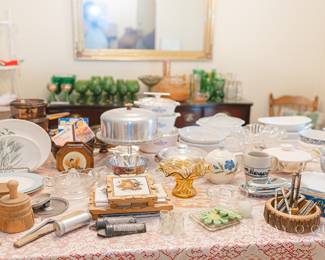 Vintage glassware, dinnerware, servingware, hosting essentials