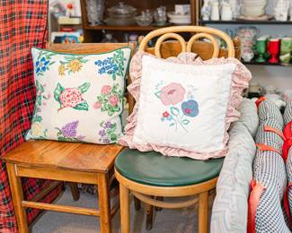 Furniture, vintage Chairs, bookshelves, Glassware, throw pillows