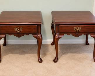 Pair of traditional wood end tables with Queen Anne style legs – $150 for the pair.