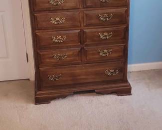 Traditional oak high dresser. Part of complete matching bedroom set. Complete set $750.