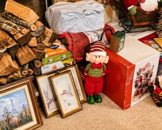 Christmas decorations, collectibles, framed artwork and seasonal décor. Items priced individually.