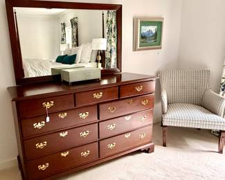 John Richard box, solid wood chest of drawers, matching side chairs