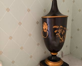 antique black and gold toleware chestnut urn