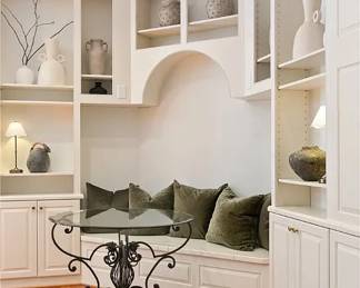 Antique Metal and Glass table - must see to appreciate, new pillows, pottery collection