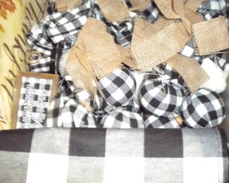 Box full of buffalo check decorations
