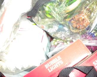 Bubble lights NEW in boxes and bags of misc. Christmas