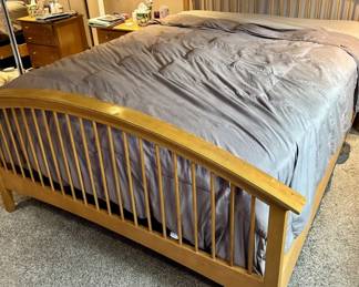 14 Queensize wooden bed frame with headboard and footboard  one bar mis