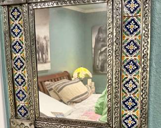 Talavera hand stamped tin mirror 