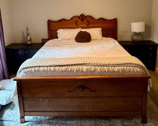King size oak carved bed. Mattress is not included.