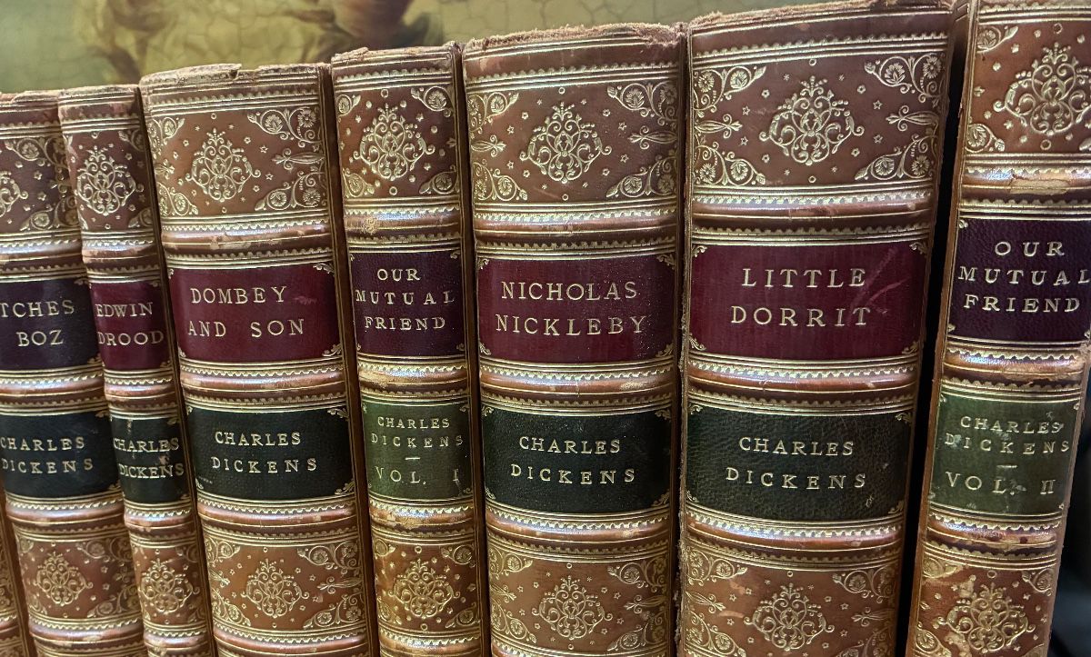 Nine 1st + two early editions of Charles Dickens, Victoria-era bound by WT Morrel, London ,