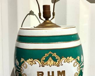 19th c. ceramic rum container converted into a lamp 
