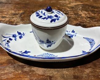 19th-century tin-glazed ceramic inkwell