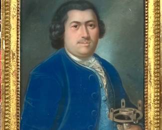 Mid-late 1700’s portrait of wealthy gentleman holding a maritime navigation tool - a reflecting octant, also called Hadley’s quadrant