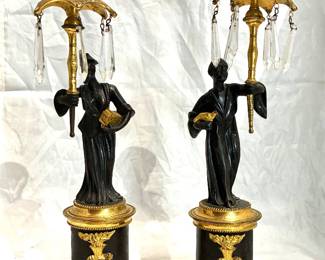 1810 Regency-style ormolu-mounted patinated bronze chinoiserie figural candlesticks
