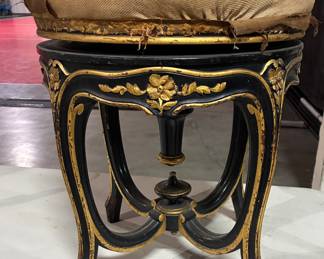 antique French Napoleon III piano stool w/ tapestry seat