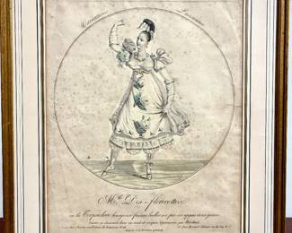 rare 19th-century French satirical engraving titled "Mlle. Des-fleurettes, ou la Terpsichore bourgeoise,"