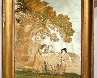 Late 18th century antique silk and wool embroidered picture