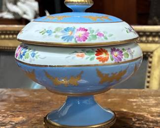 Antique late 19th century French Limoges porcelain lidded pedestal bowl