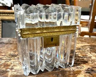antique French Charles X cut-crystal and ormolu-mounted trinket or jewelry casket, likely produced by Baccarat or Le Creusot during the 19th century (circa 1820–1830)