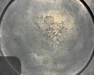 1720 pewter loving couple plate