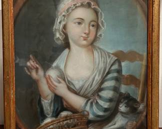 original late 1700’s/early 1800’s pastel interpretation of The Wool Winder (c. 1759) by the French artist Jean-Baptiste