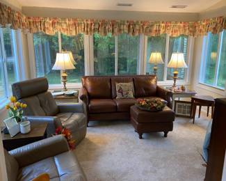 Leather Sofa, Endtables and Lamps