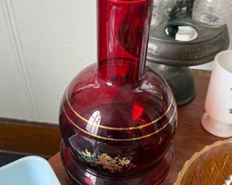 Beautiful Red Glass Decanter with Base