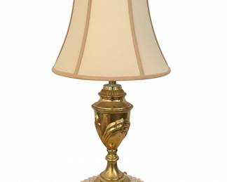 Vintage Brass Urn Table Lamp and Traditional NineDrawer Nightstand