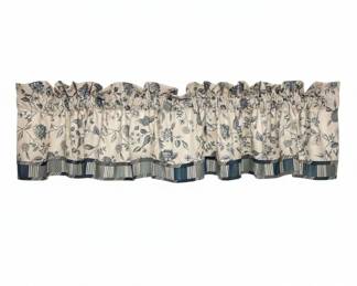 Floral Print Window Valance with Striped Trim and Scalloped Edge