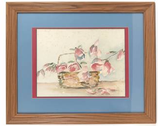 Signed Watercolor Painting of Roses in a Basket by Mielle second image